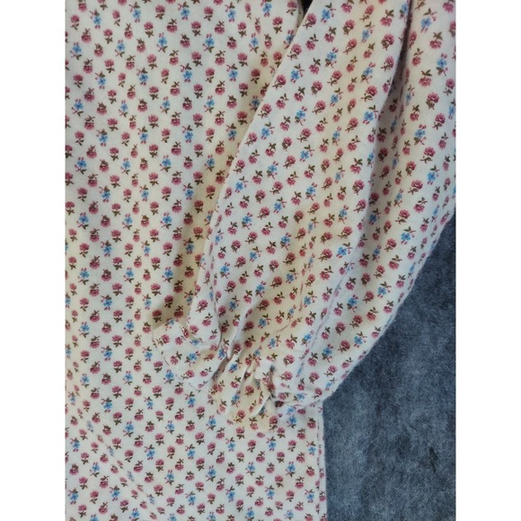 Vtg Flannel Nightgown Large Beige Pink Floral Long Lace USA Made Cottagecore - Picture 3 of 11